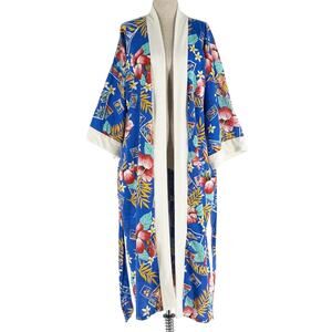 80s Hawaiian tropical postcard print robe 1980s vintage